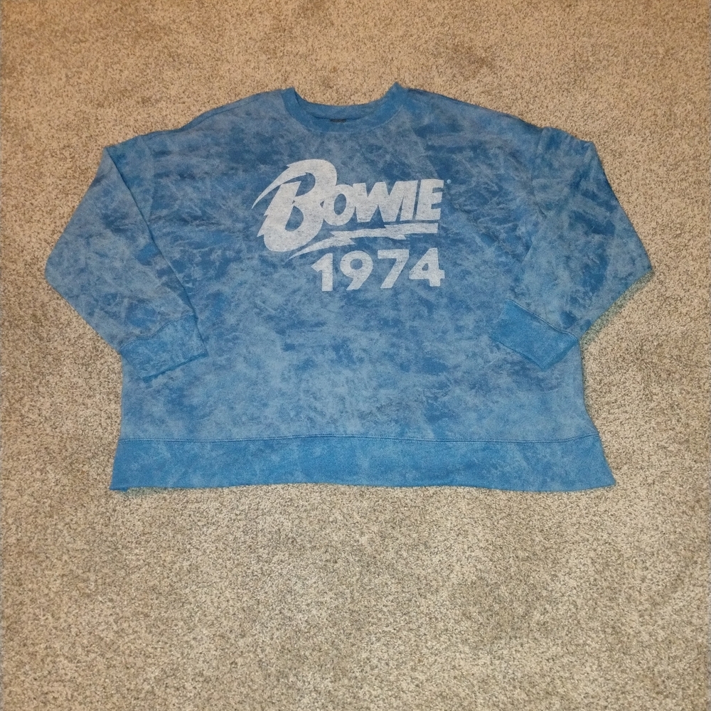 David Bowie 1974 Plus 1X Terra & Sky Blue Bowie Graphic Oversized Sweatshirt - Picture 2 of 8